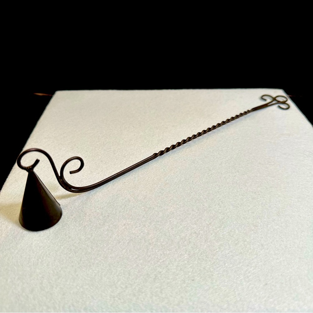 Vintage Wrought Iron Candle Snuffer with Delicate Scrollwork – 10.5" Long